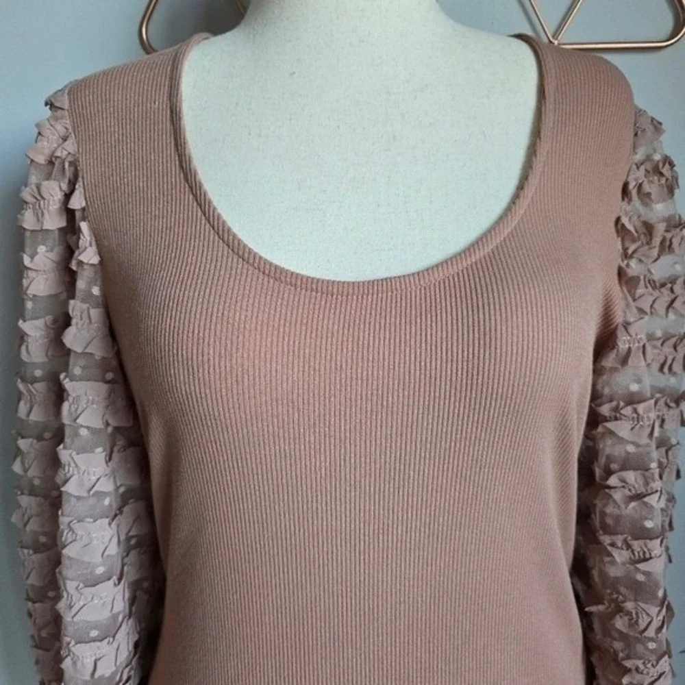 Anthropologie NEW Dolan Dusty Rose Ruffle Puff Sleeve Top SZ Large Coquette Boho